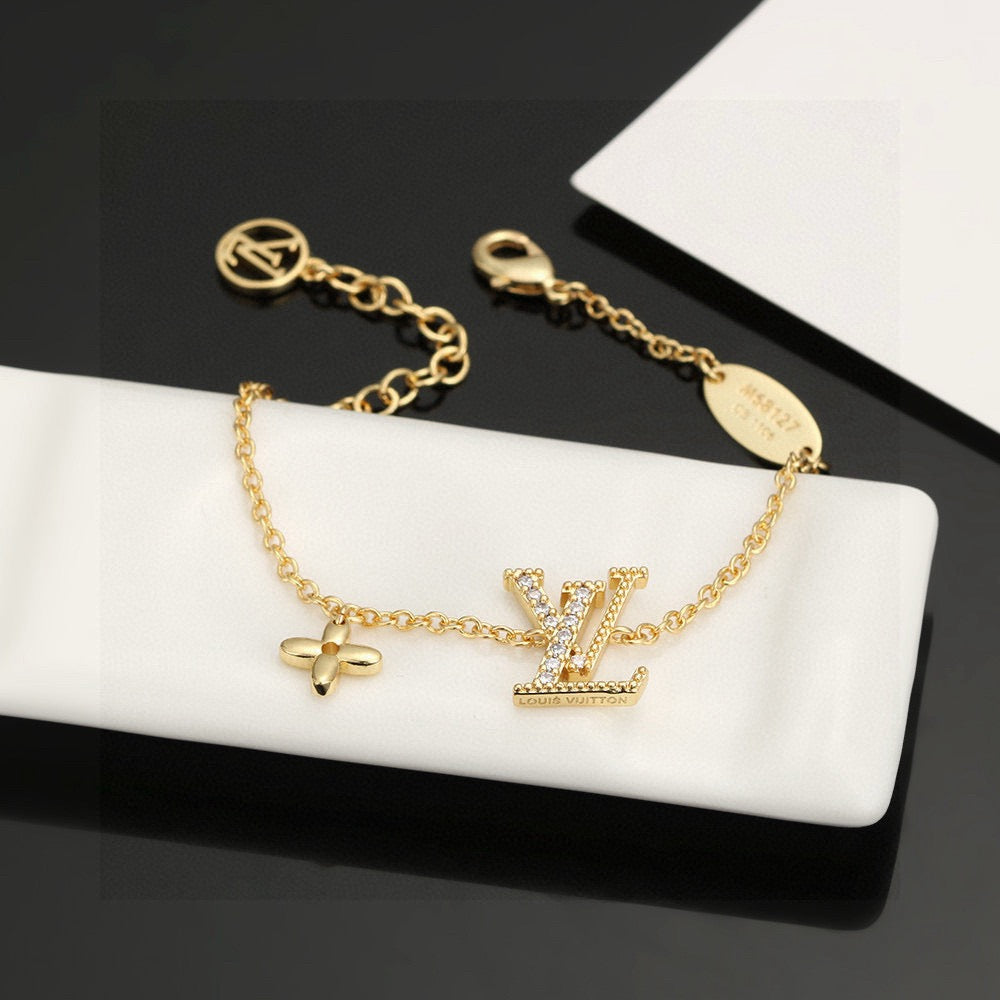 Letter Emblem Bracelet in Polished Metal-Tone – Design 019 main product view