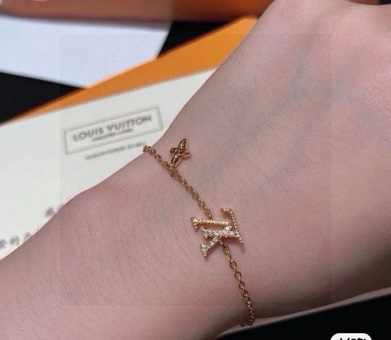 Letter Emblem Bracelet in Polished Metal-Tone – Design 019 detail view