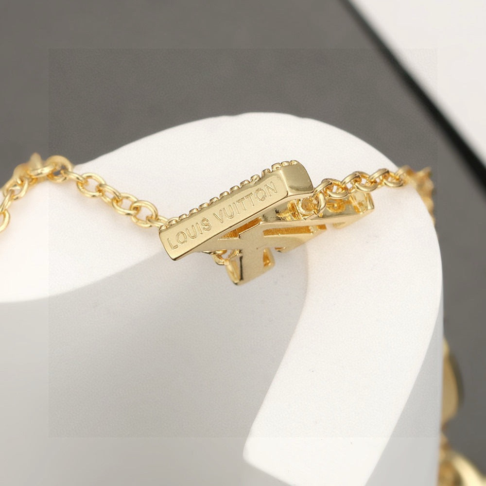 Letter Emblem Bracelet in Polished Metal-Tone – Design 019 front product view