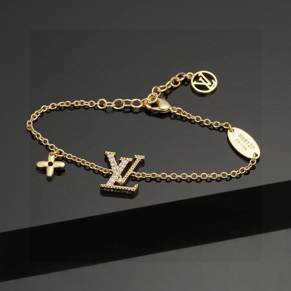 Letter Emblem Bracelet in Polished Metal-Tone – Design 019 styled product view