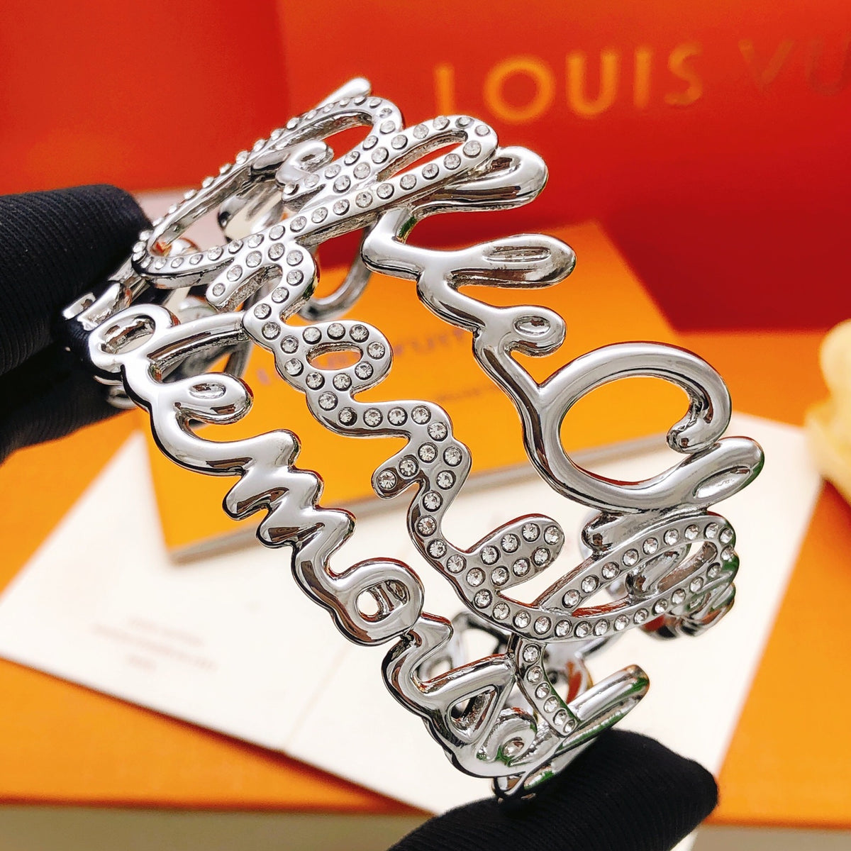 Letter Emblem Bangle in Silver-Tone detail view