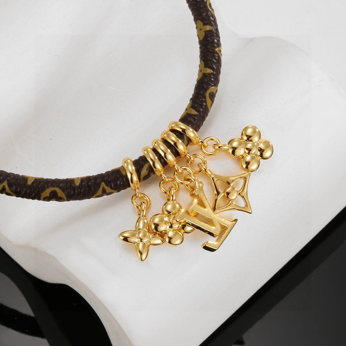 Floral Bangle in Polished Metal-Tone – Design 004 close-up detail