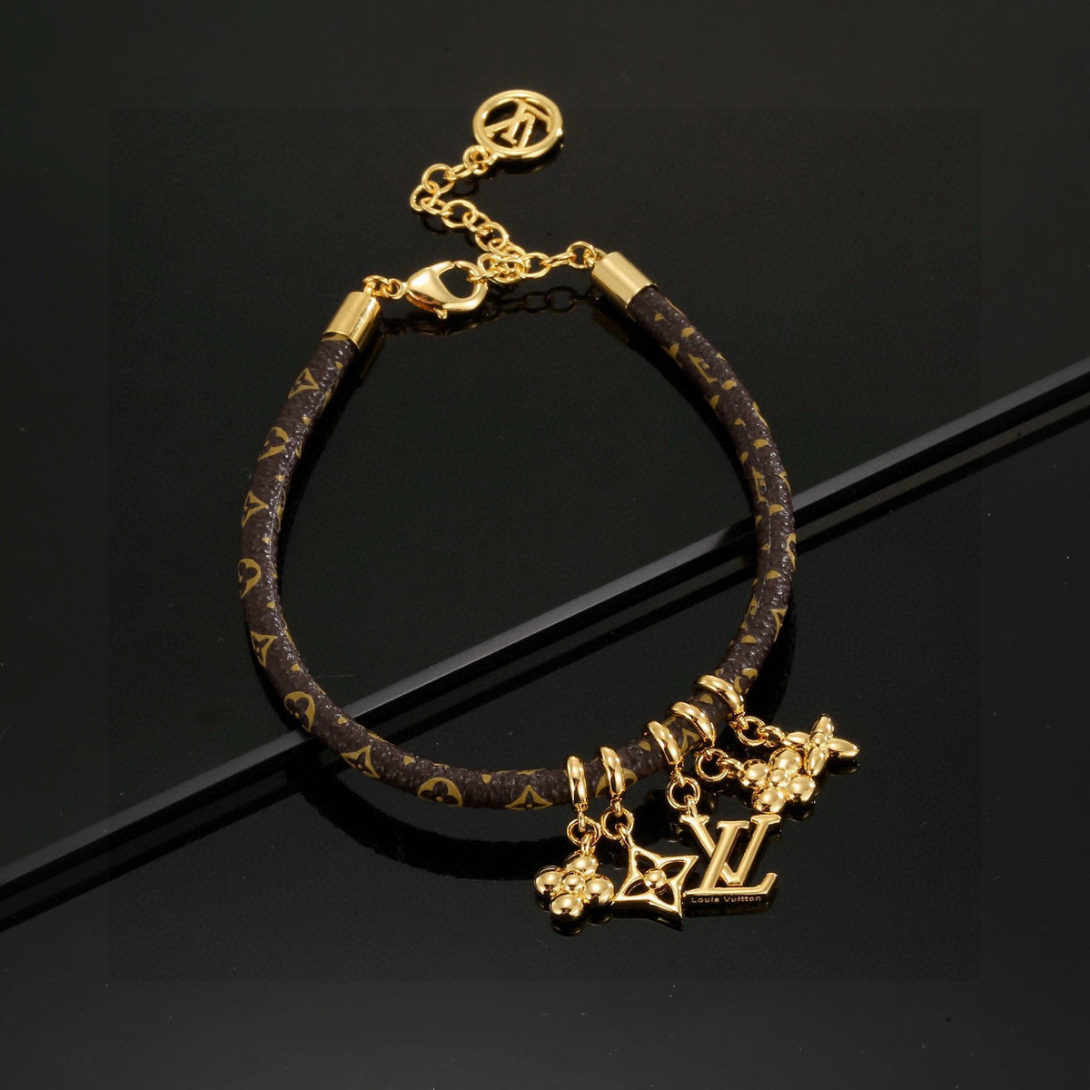 Floral Bangle in Polished Metal-Tone – Design 004 side detail