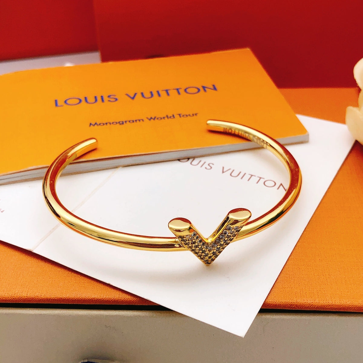 Geometric Emblem Bangle in Gold-Tone – Design 010 styled product view