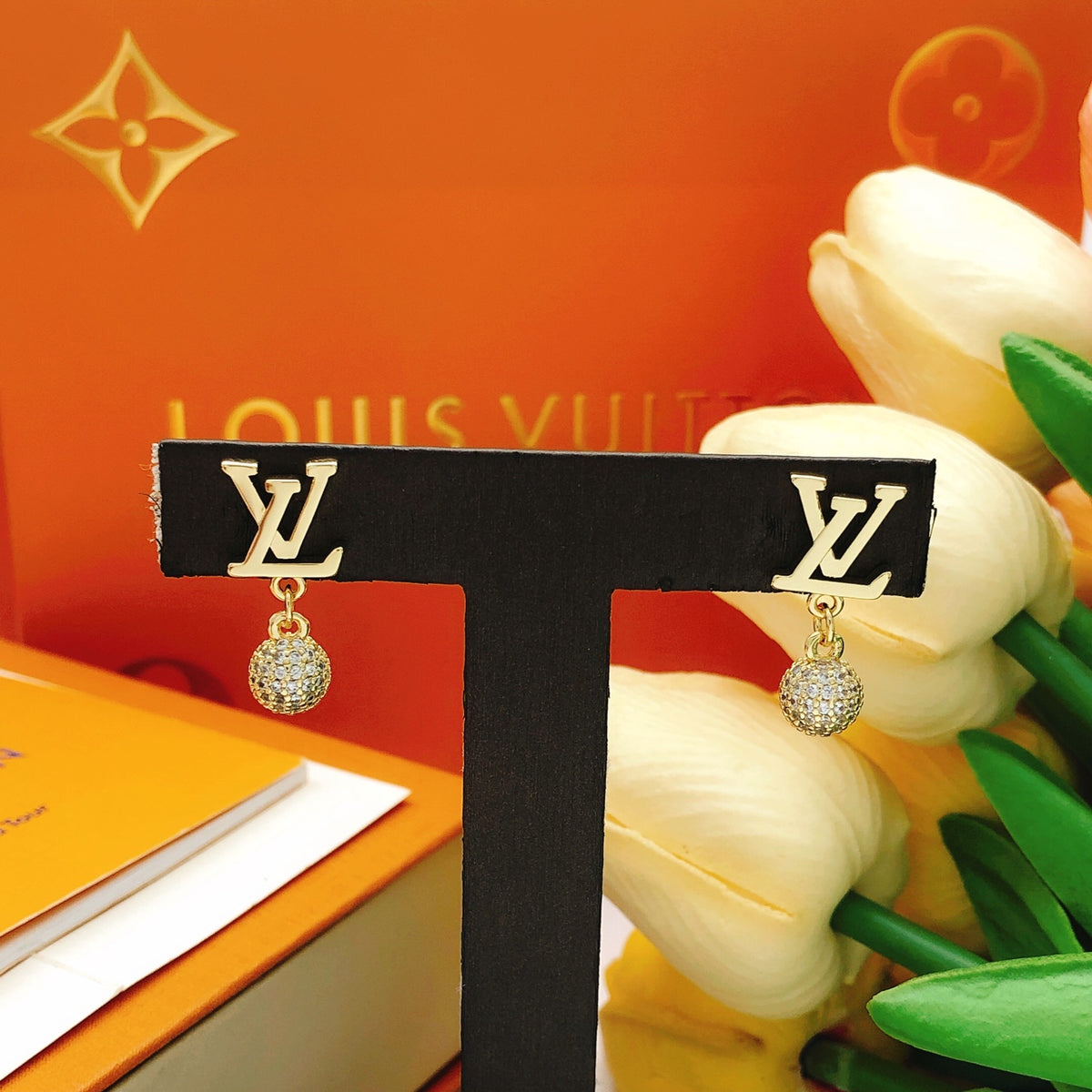 Geometric Emblem Stud Earrings in Gold-Tone – Design 013 close-up detail