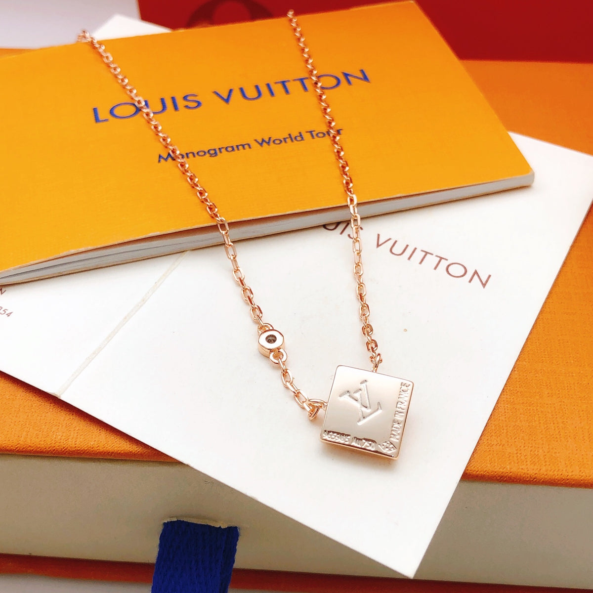 Geometric Emblem Pendant Necklace in Rose-Gold-Tone – Rose Gold Detail – Design 009 front product view