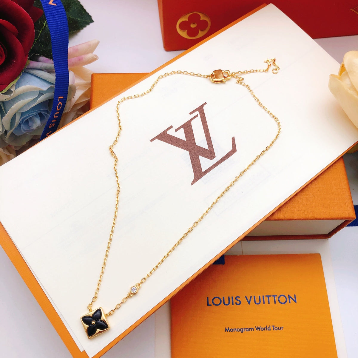 Geometric Emblem Pendant Necklace in Gold-Tone – Black Detail – Design 003 close-up detail