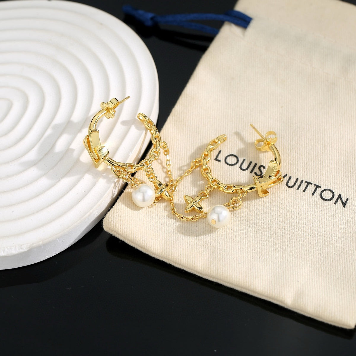 Letter Emblem Stud Earrings in Polished Metal-Tone – Design 015 styled product view