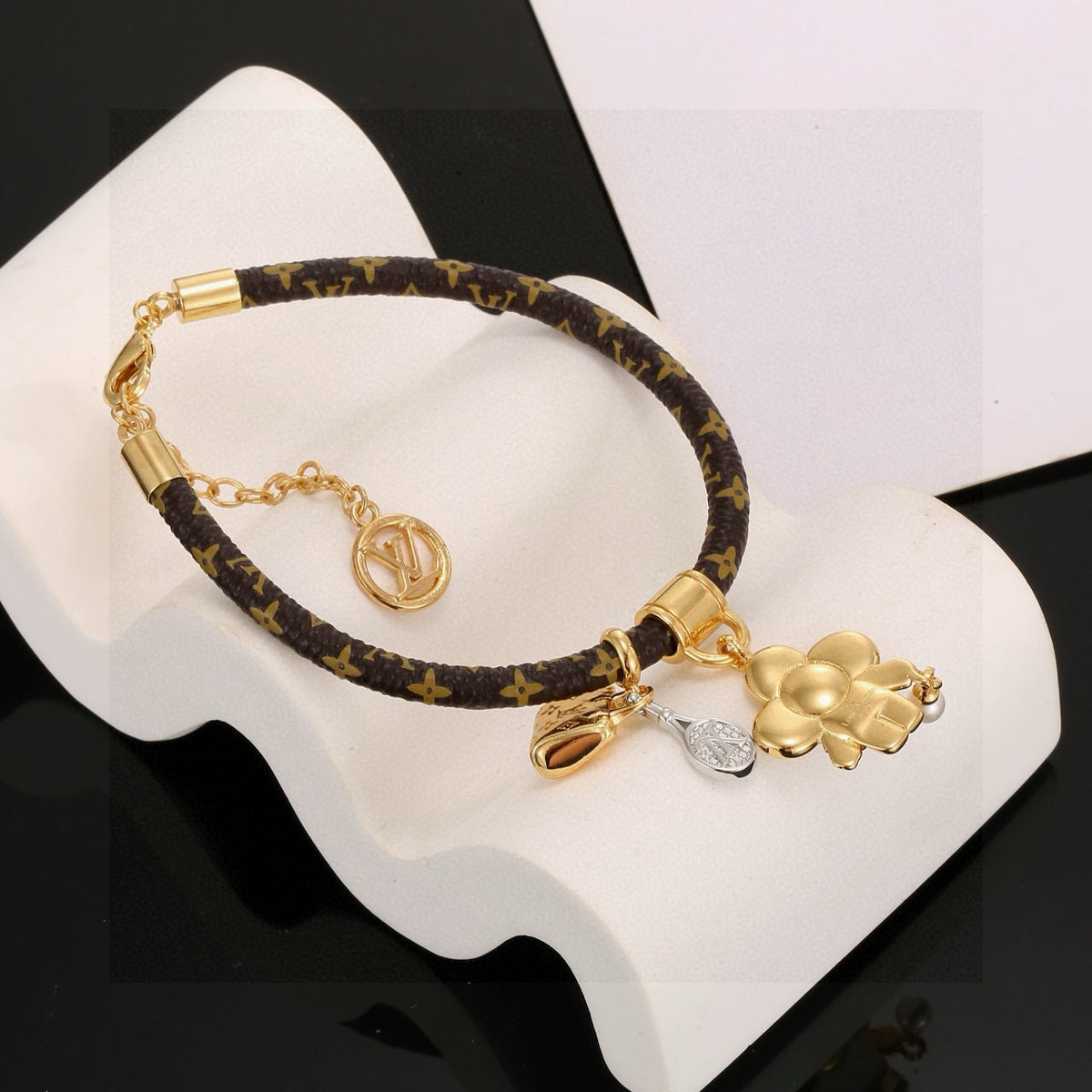 Floral Bangle in Polished Metal-Tone – Design 003 detail view