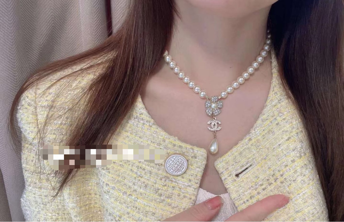 Camellia Pearl-Detail Pendant Necklace – Pearl Detail – Design 003 front product view