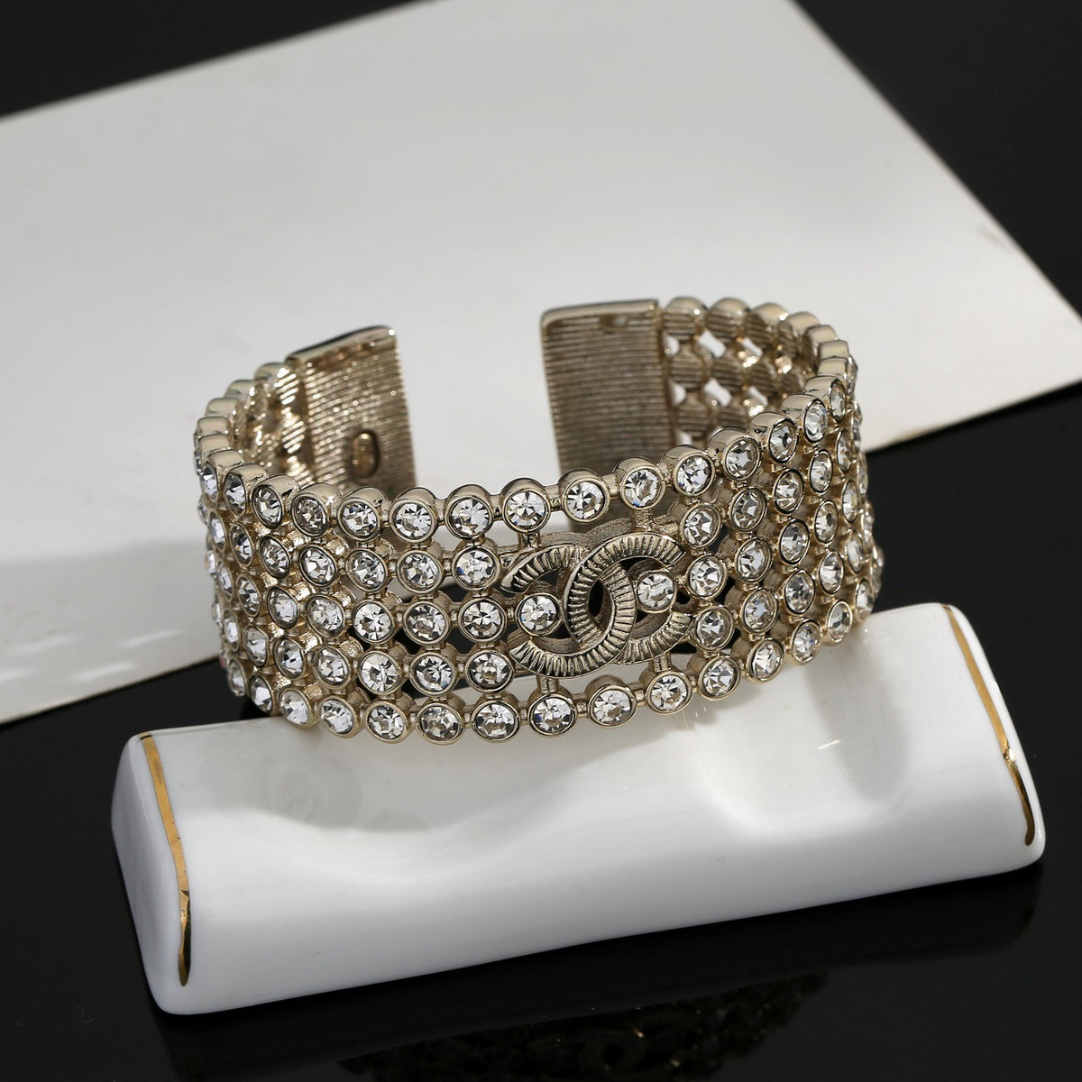 Signature Emblem Bangle in Polished Metal-Tone – Design 018 detail view