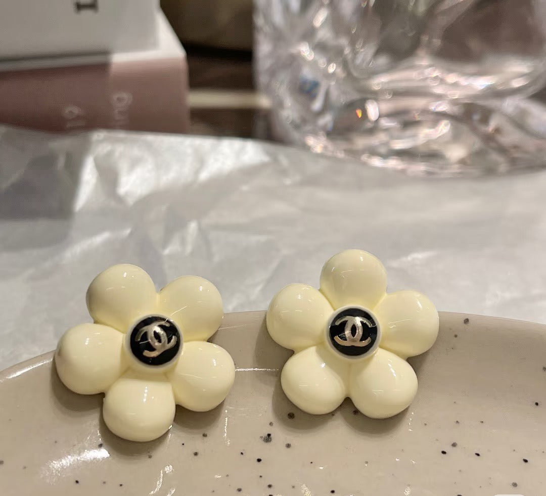 Camellia Stud Earrings in Polished Metal-Tone – Camellia Detail – Design 031 main product view