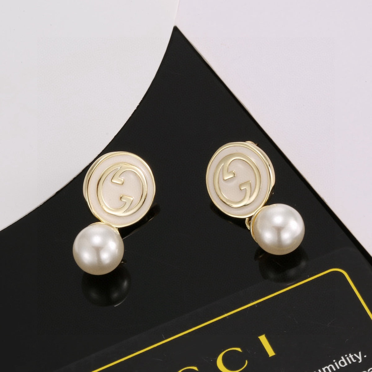 Geometric Emblem Stud Earrings in Polished Metal-Tone – Design 029 main product view