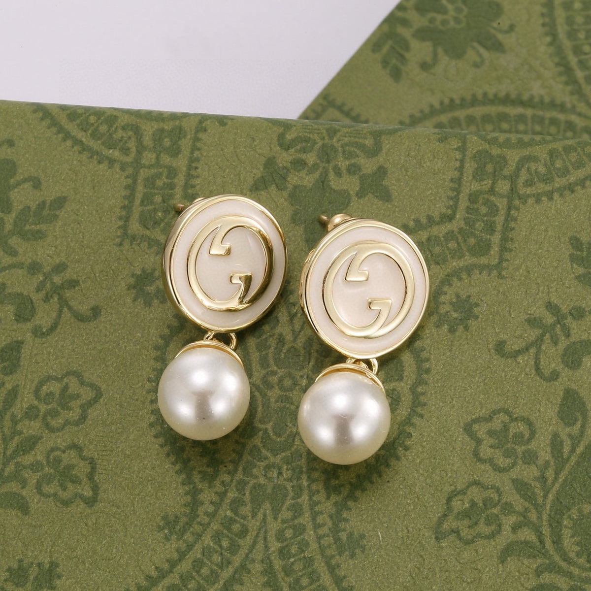 Geometric Emblem Stud Earrings in Polished Metal-Tone – Design 029 close-up detail