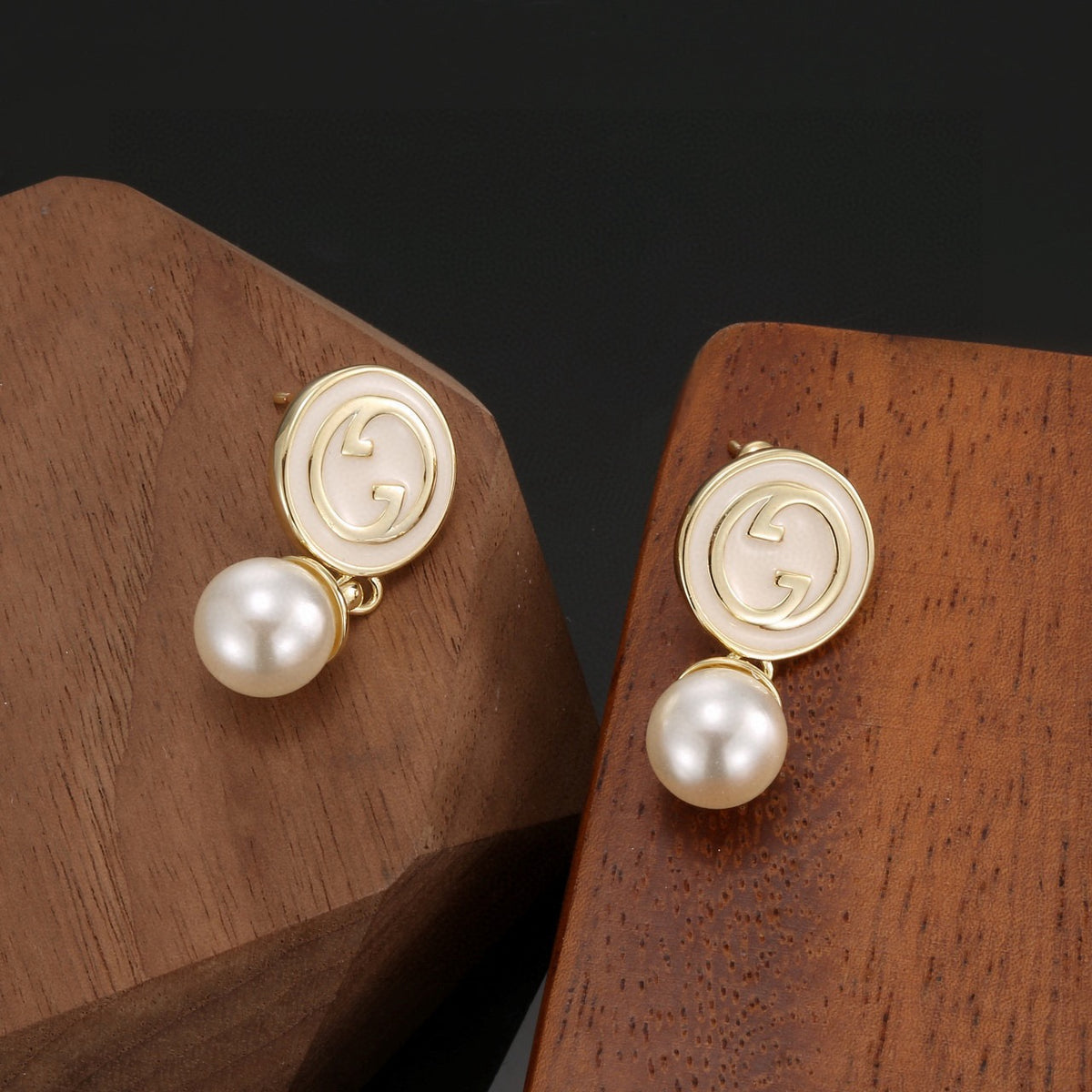 Geometric Emblem Stud Earrings in Polished Metal-Tone – Design 029 main product view