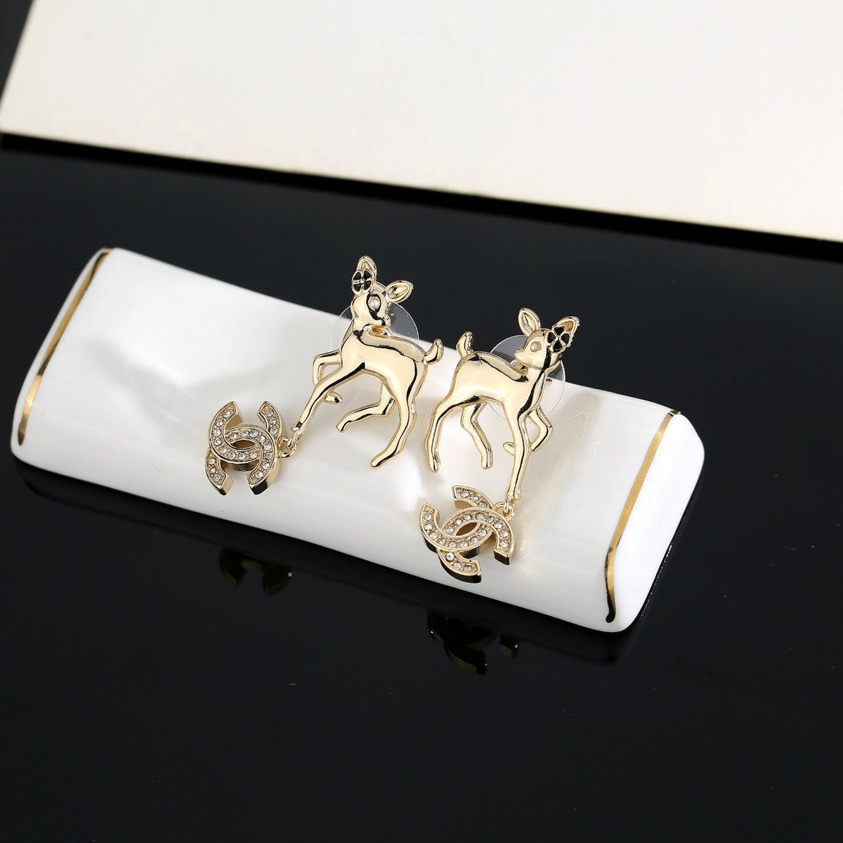 Signature Emblem Stud Earrings in Polished Metal-Tone – Design 023 close-up detail