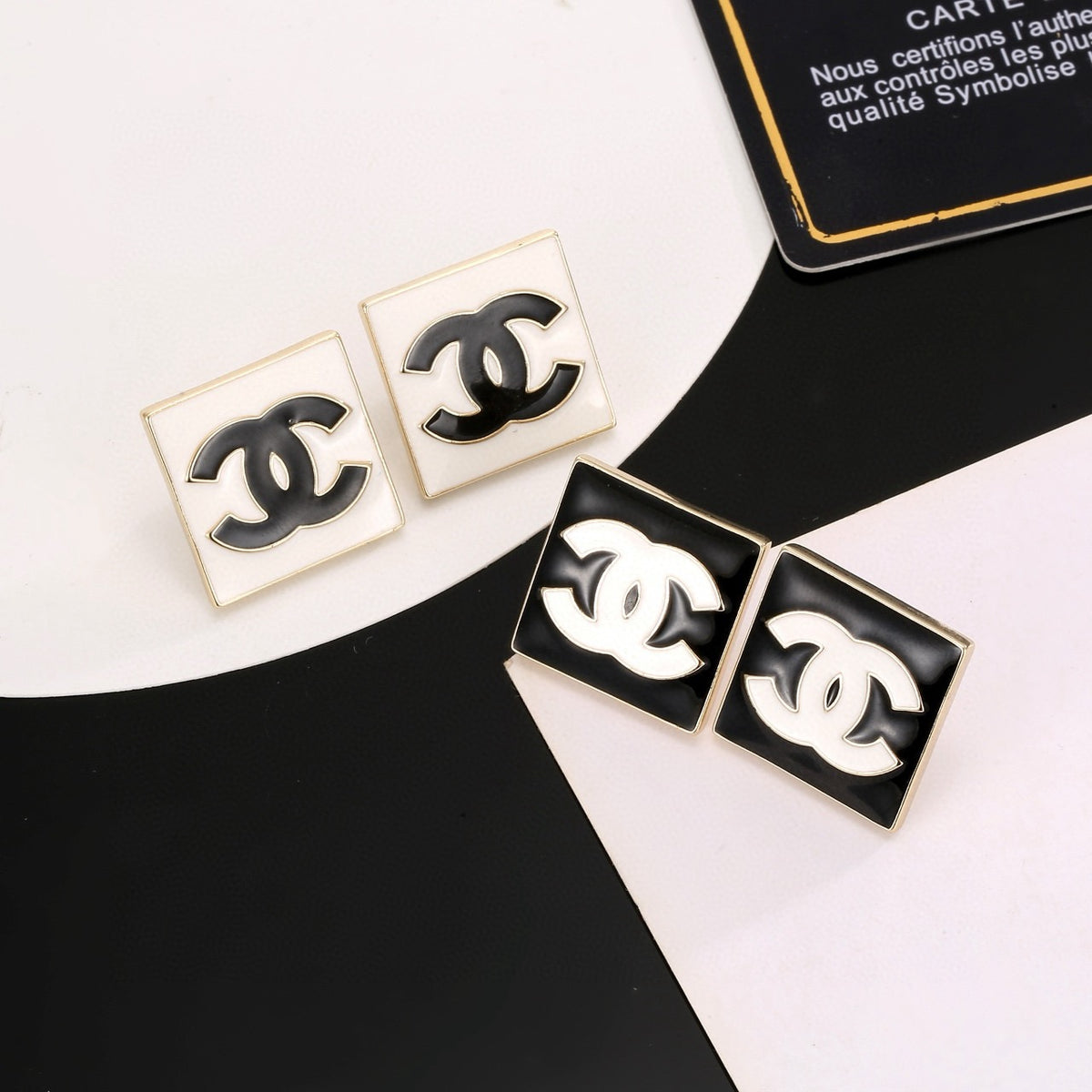 Double-C Emblem Stud Earrings in Gold-Tone – Design 015 main product view