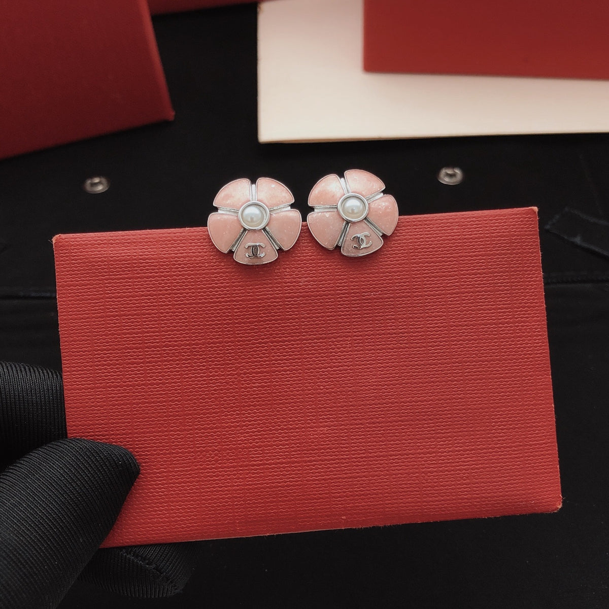 Camellia Stud Earrings in Gold-Tone – Camellia Detail – Design 004 side detail