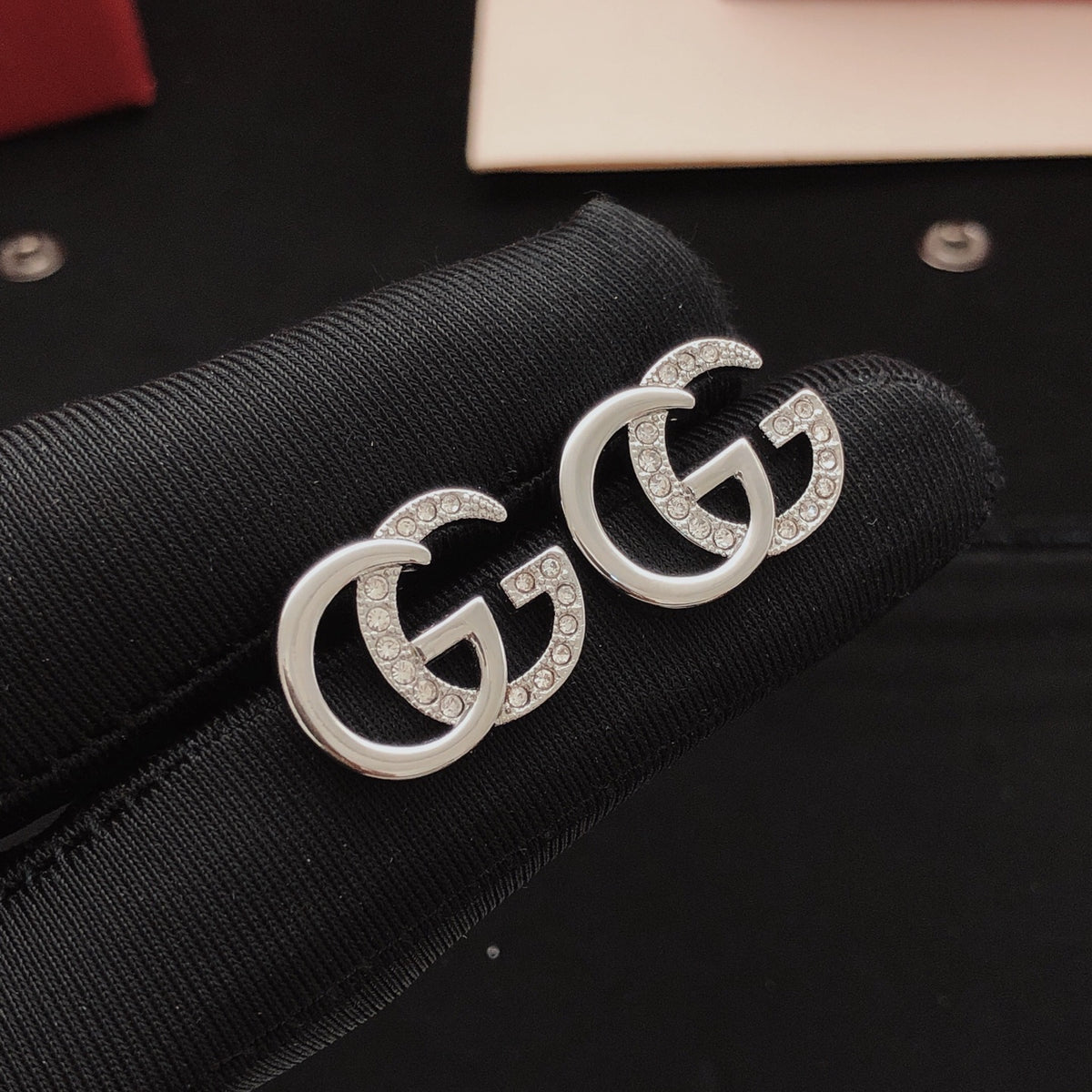 Geometric Emblem Stud Earrings in Silver-Tone – Design 005 main product view