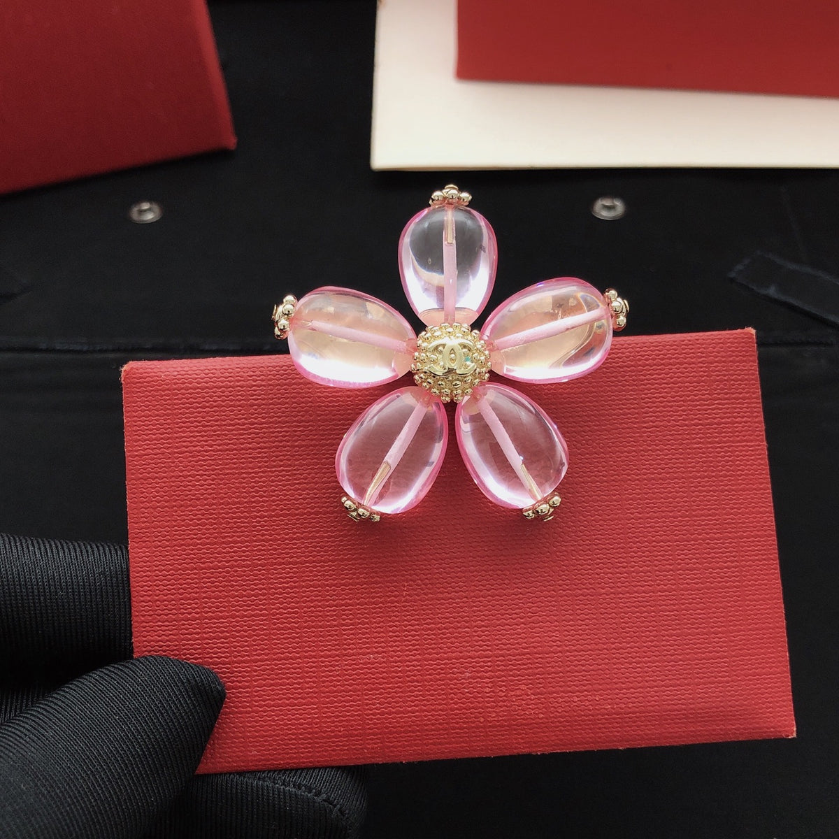 Floral Brooch in Gold-Tone side detail