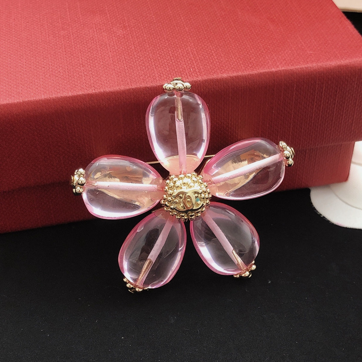 Floral Brooch in Gold-Tone close-up detail