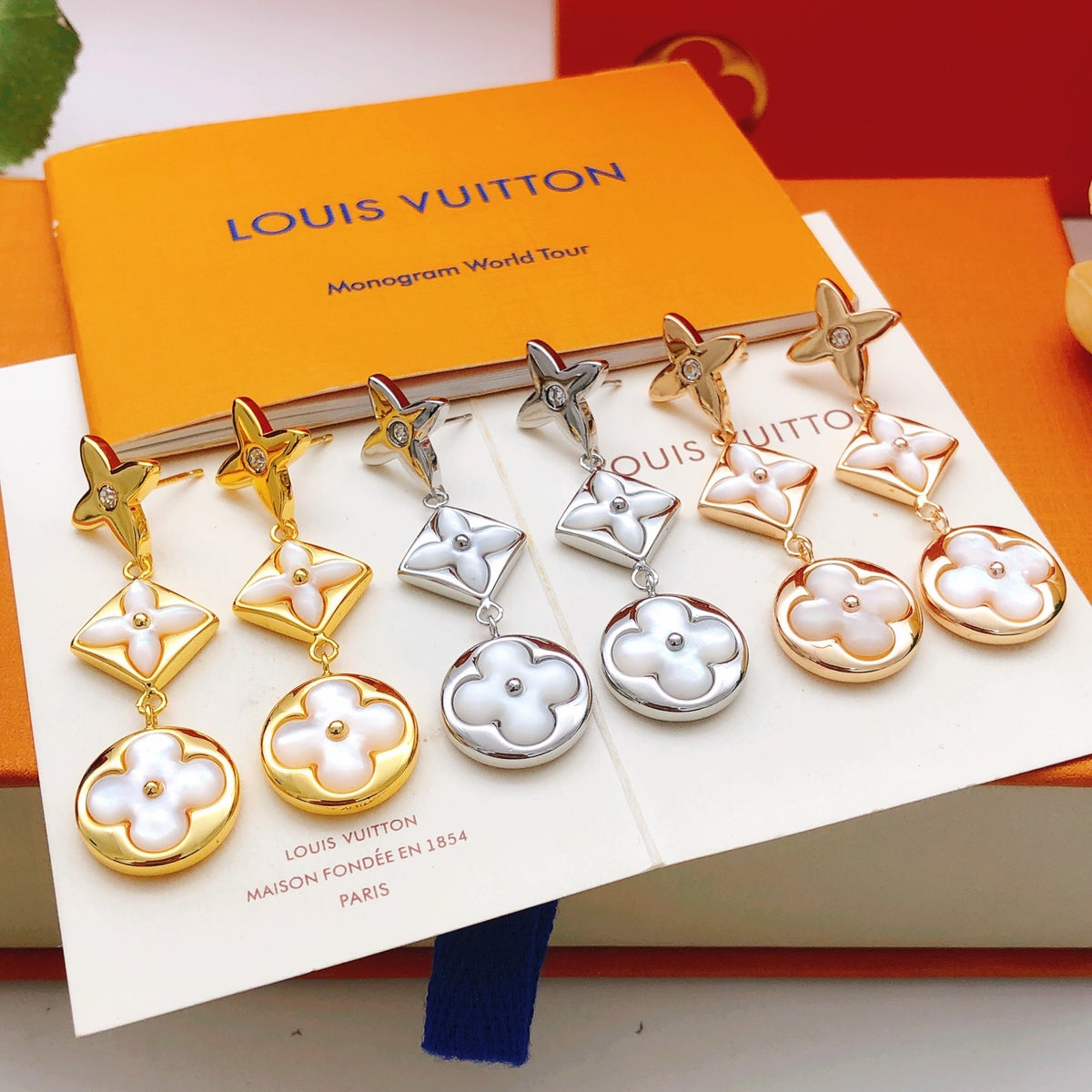 Geometric Emblem Stud Earrings in Gold-Tone – Design 028 close-up detail