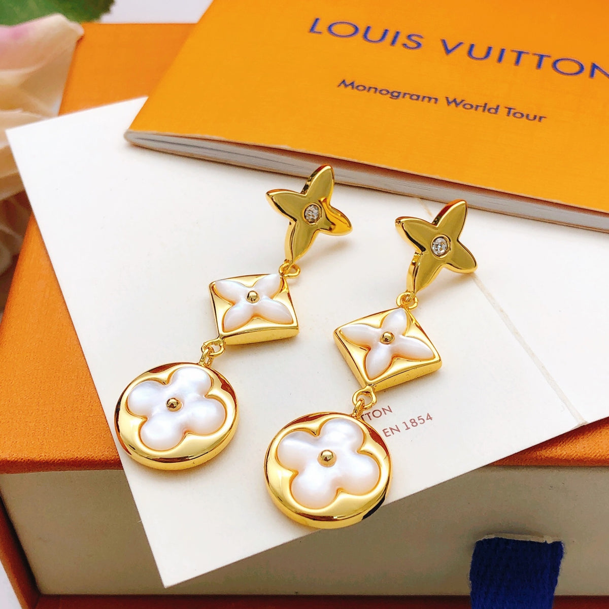 Geometric Emblem Stud Earrings in Gold-Tone – Design 028 front product view