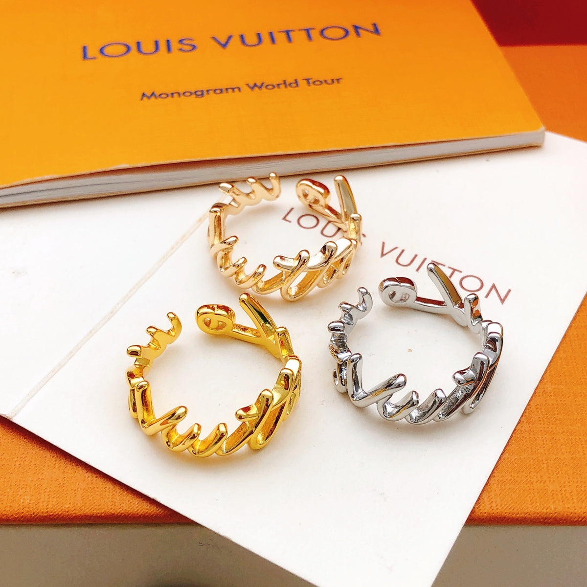Geometric Emblem Statement Ring in Gold-Tone – Design 013 front product view