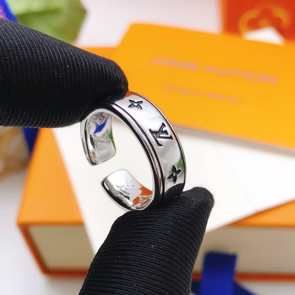 Geometric Emblem Statement Ring in Silver-Tone – Silver Detail main product view