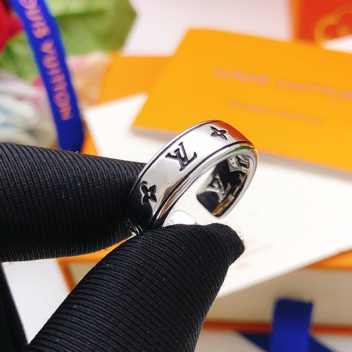 Geometric Emblem Statement Ring in Silver-Tone – Silver Detail front product view