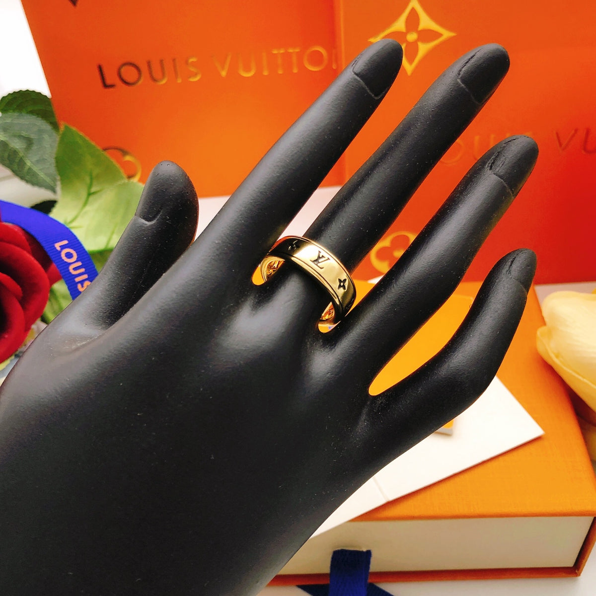 Geometric Emblem Statement Ring in Gold-Tone – Design 010 detail view