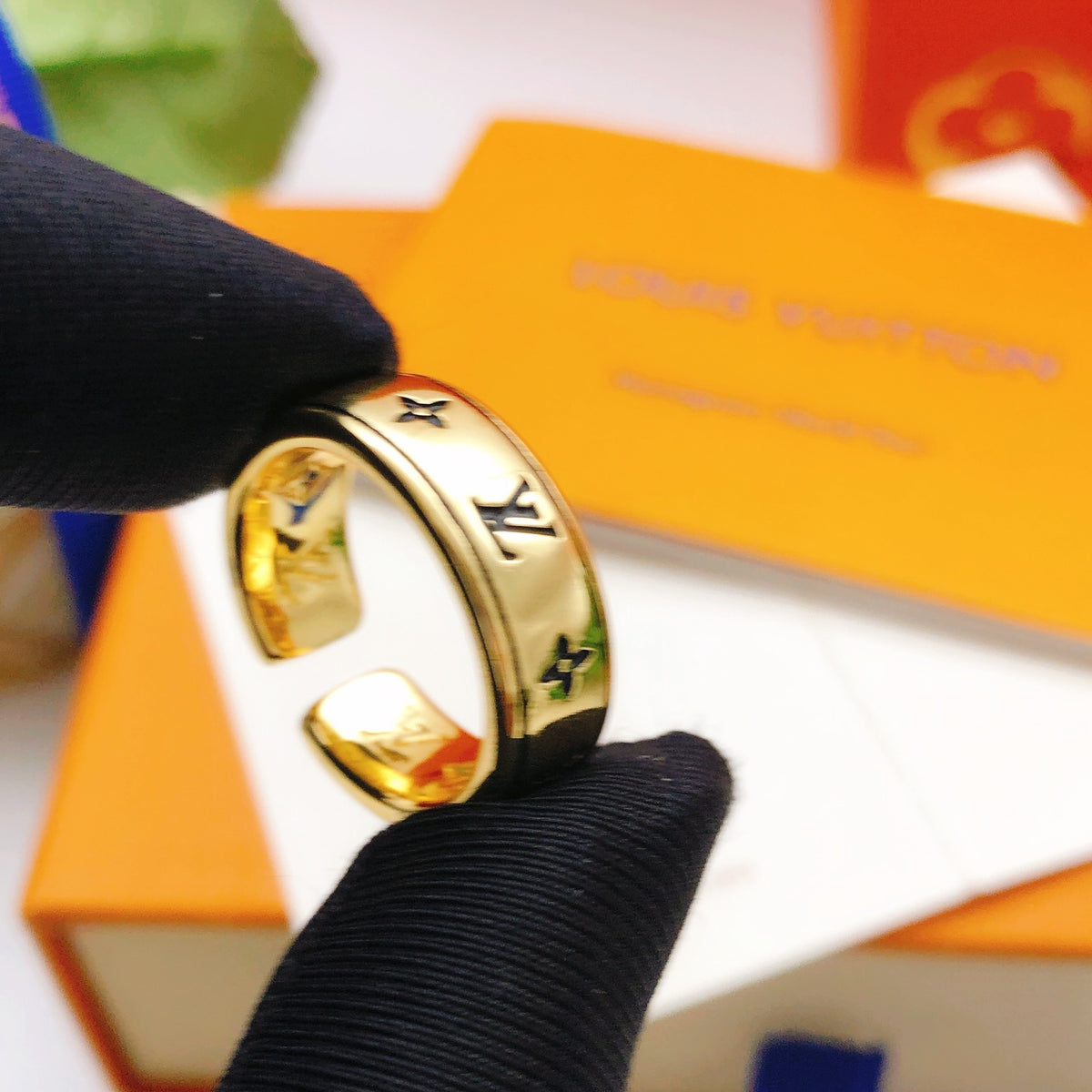 Geometric Emblem Statement Ring in Gold-Tone – Design 010 main product view