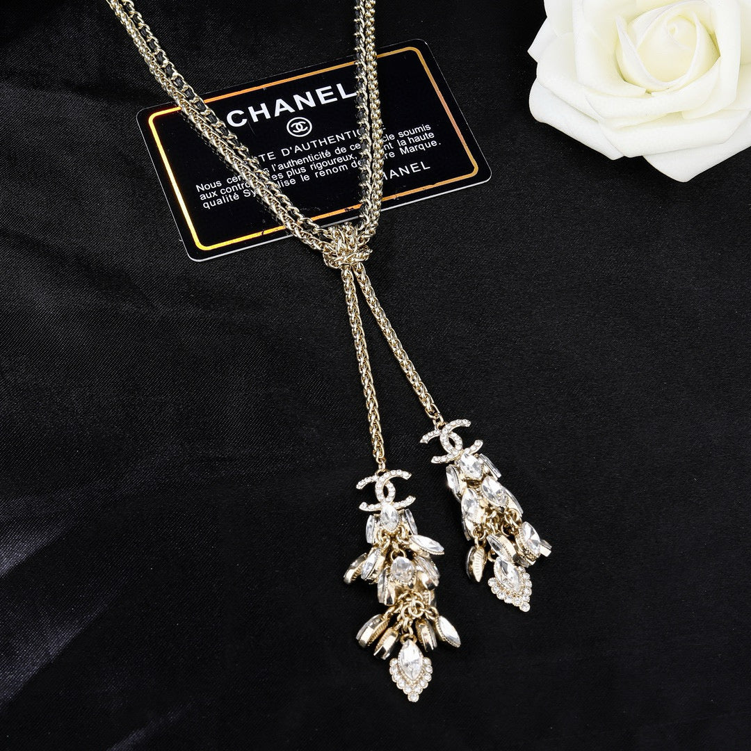 Double-C Emblem Pendant Necklace in Gold-Tone – Design 018 front product view