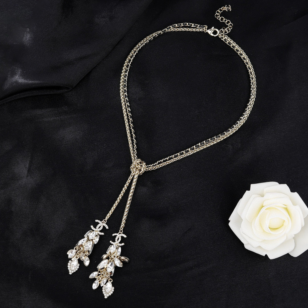 Double-C Emblem Pendant Necklace in Gold-Tone – Design 018 styled product view