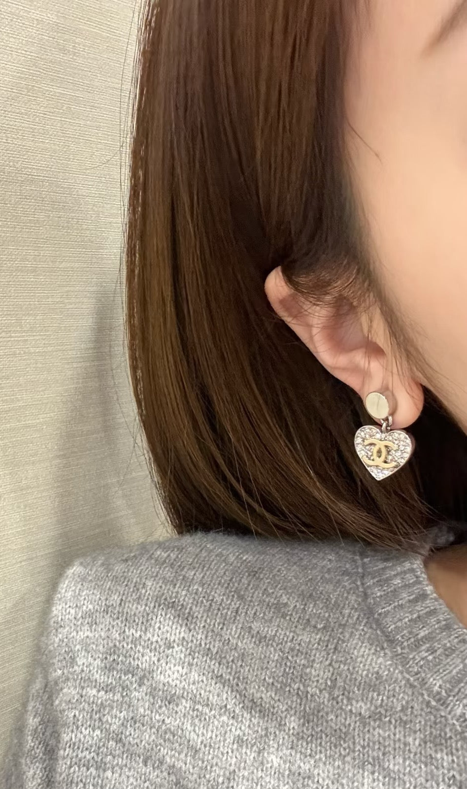 Double-C Emblem Crystal-Accent Statement Earrings – Heart Detail – Design 006 main product view