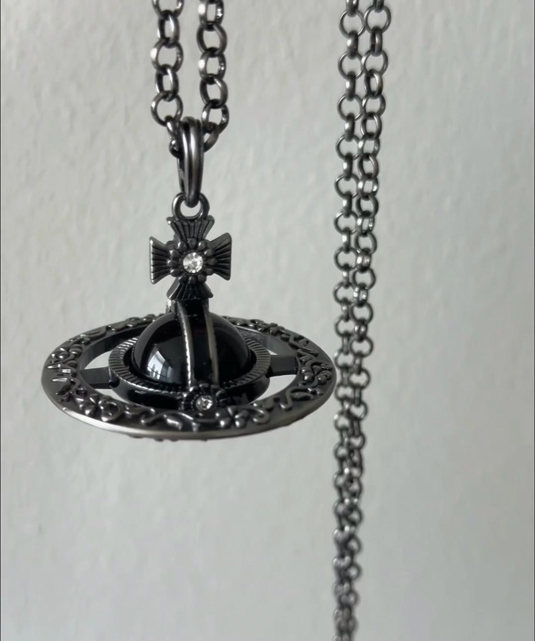 Large Orb Long Pendant Necklace – Design 001 front product view