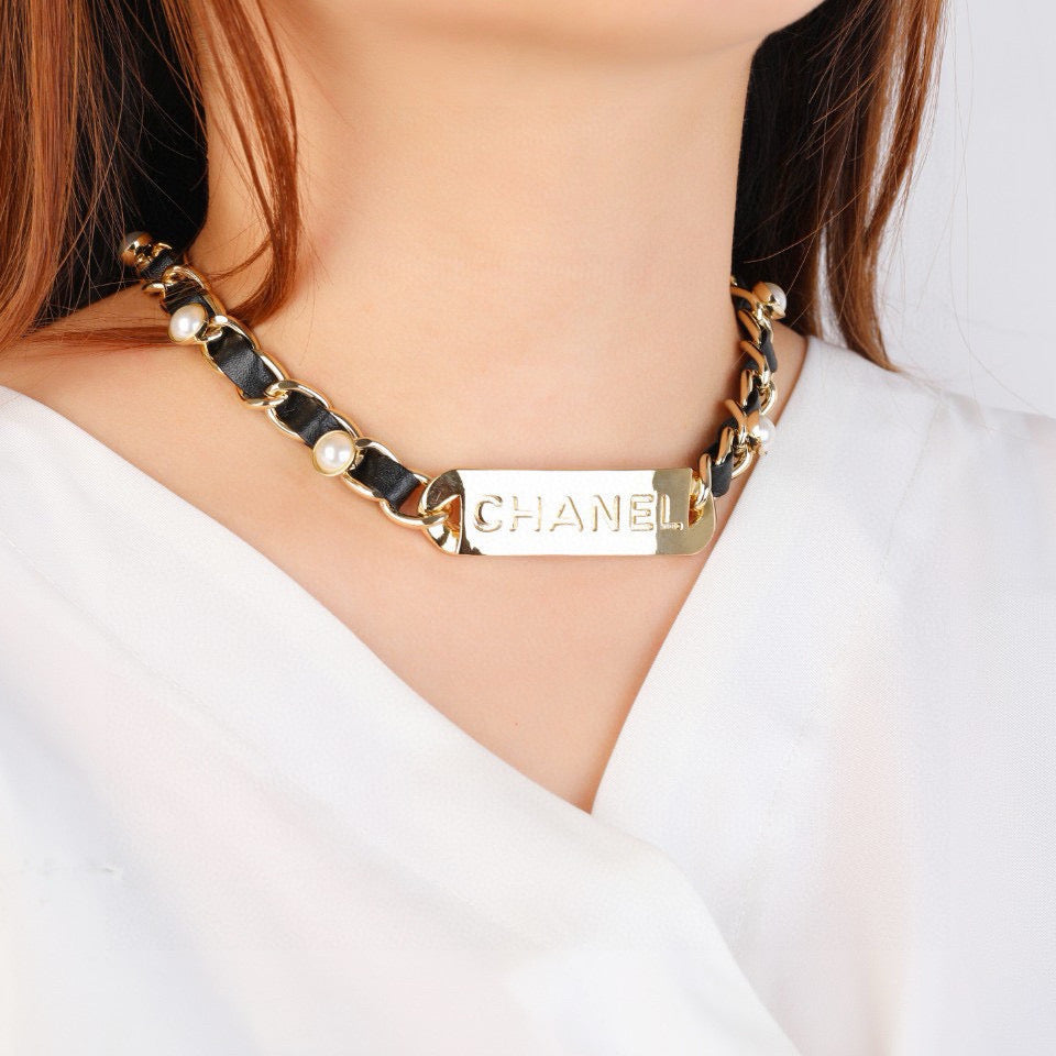 Signature Emblem Pendant Necklace in Gold-Tone – Design 051 main product view
