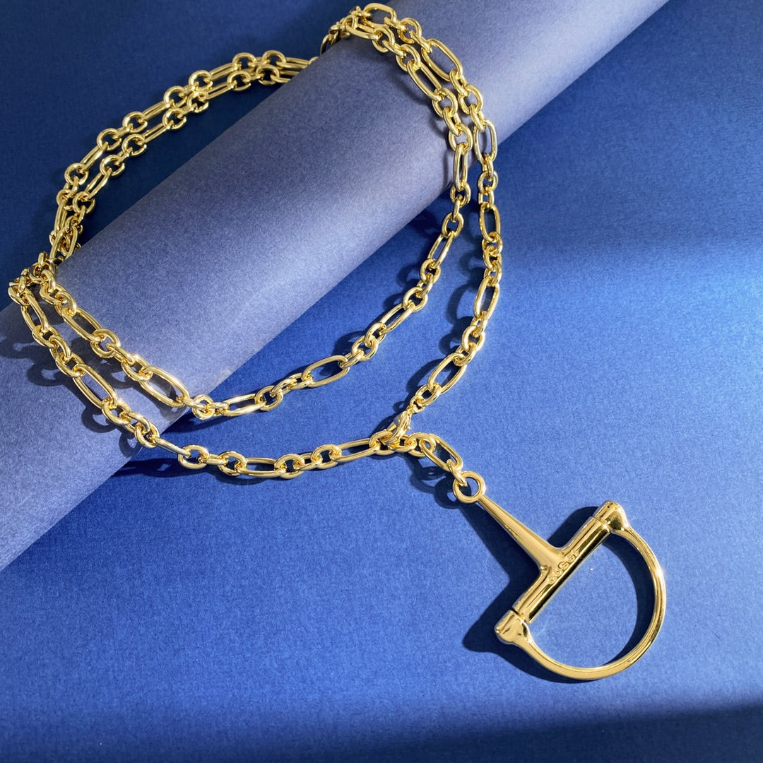 Chain Pendant Necklace in Gold-Tone – Horsebit Detail detail view