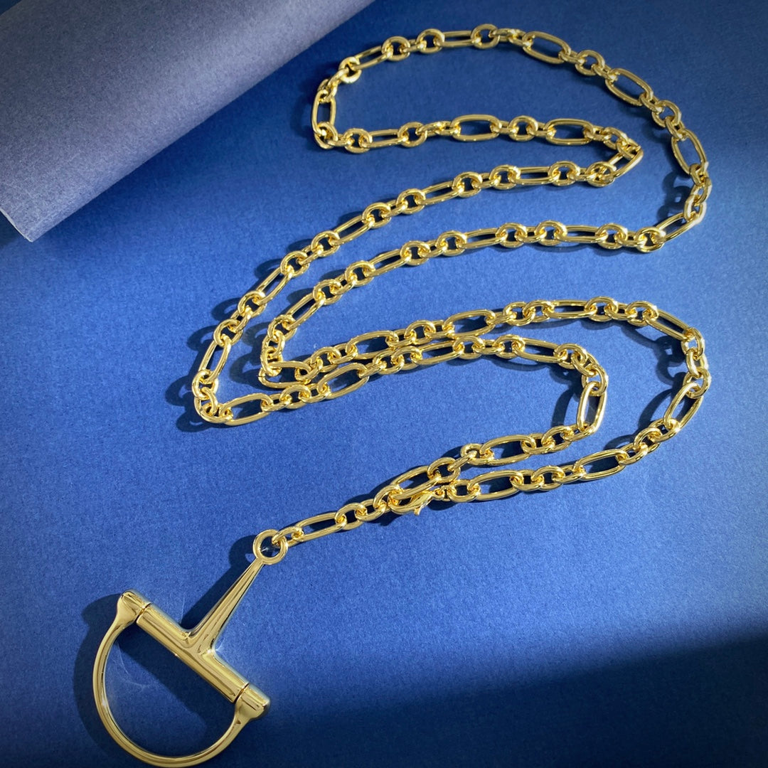 Chain Pendant Necklace in Gold-Tone – Horsebit Detail main product view