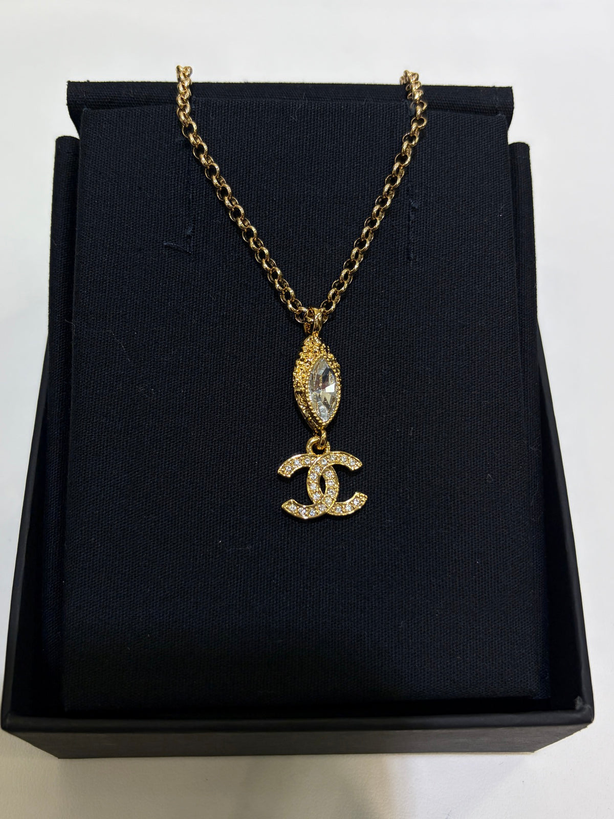 Double-C Emblem Crystal-Accent Pendant Necklace – Design 031 detail view