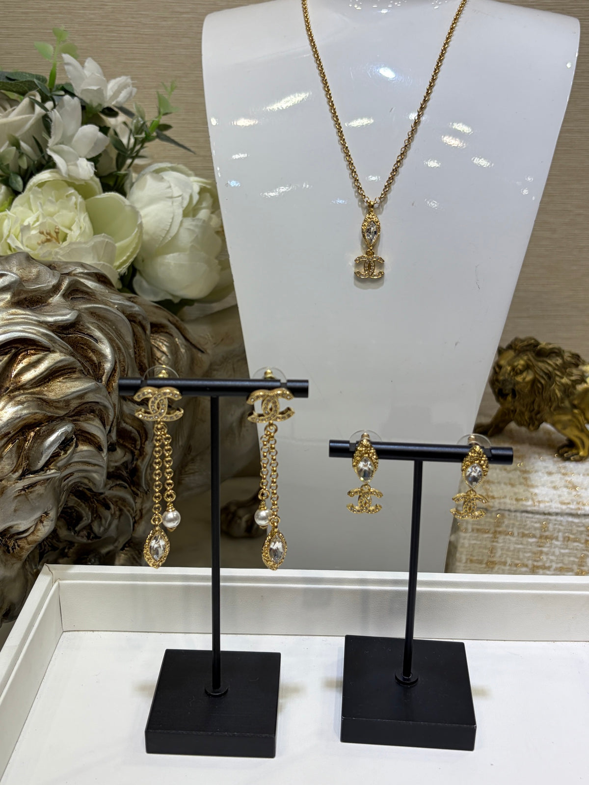 Double-C Emblem Crystal-Accent Pendant Necklace – Design 031 side detail