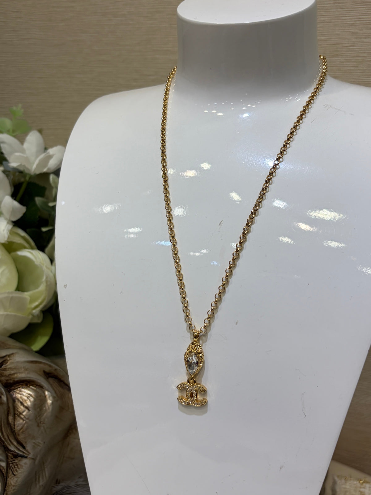 Double-C Emblem Crystal-Accent Pendant Necklace – Design 031 front product view