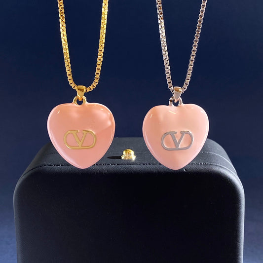 V Emblem Pendant Necklace in Gold-Tone – Pink main product view