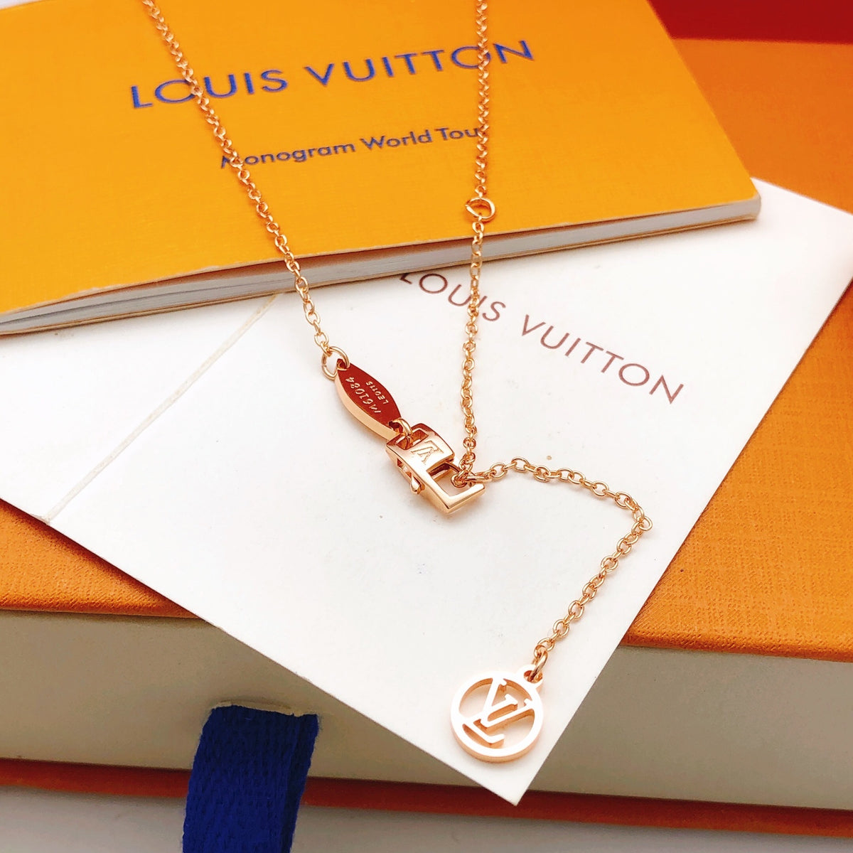 Geometric Emblem Pendant Necklace in Rose-Gold-Tone – Rose Gold Detail – Design 015 styled product view