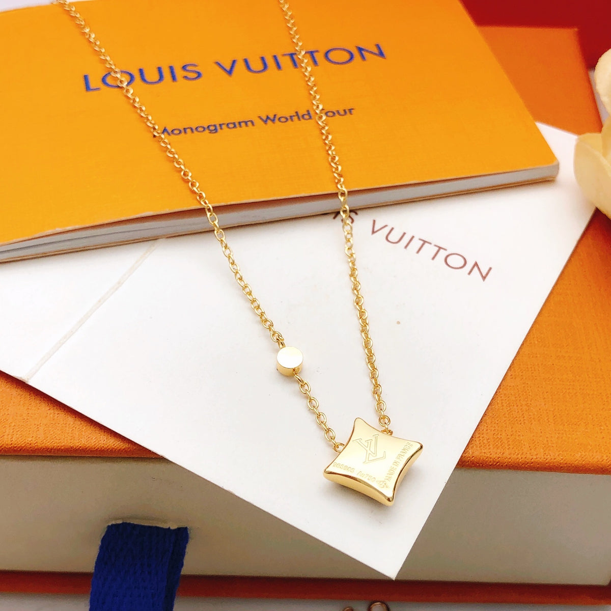 Geometric Emblem Pendant Necklace in Gold-Tone – Design 057 detail view