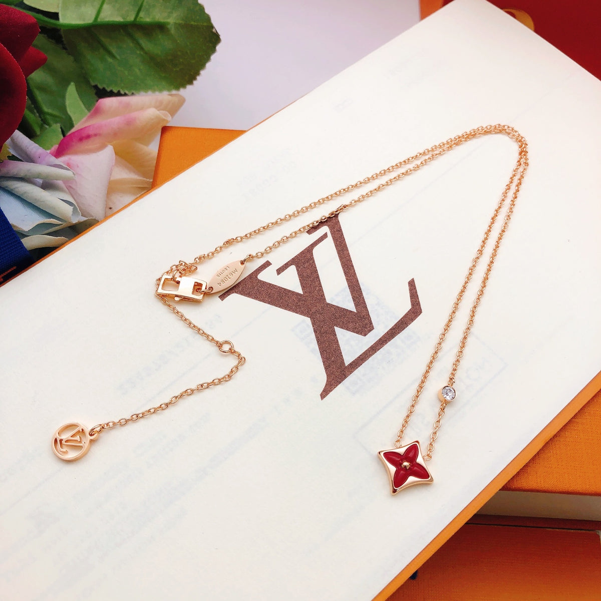 Geometric Emblem Pendant Necklace in Rose-Gold-Tone – Rose Gold Detail – Design 015 detail view