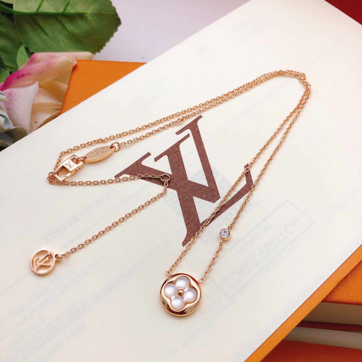 Geometric Emblem Pendant Necklace in Rose-Gold-Tone – Rose Gold Detail – Design 010 main product view