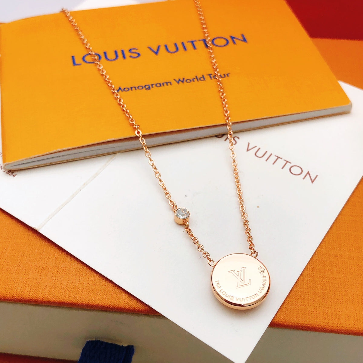 Geometric Emblem Pendant Necklace in Rose-Gold-Tone – Rose Gold Detail – Design 010 side detail