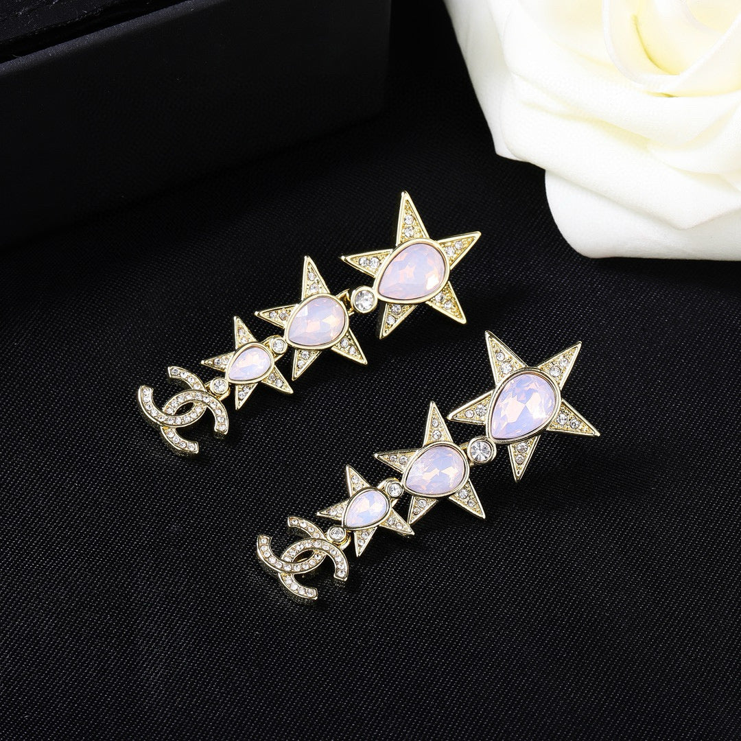 Double-C Emblem Crystal-Accent Statement Earrings – Design 030 detail view