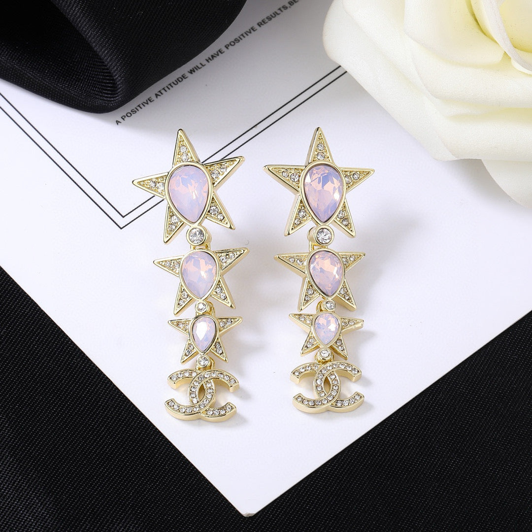 Double-C Emblem Crystal-Accent Statement Earrings – Design 030 front product view